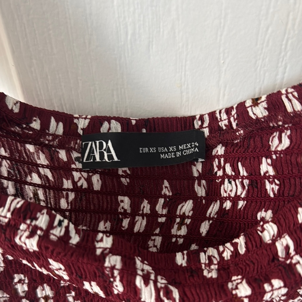 Zara Red Smocked Flutter Sleeve Mini Dress - Picture 2 of 3
